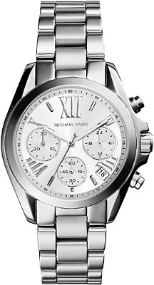 Relógio feminino Michael Kors Bradshaw, relógio cronógrafo de aço inoxidável para mulheres com pulseira de aço ou couro