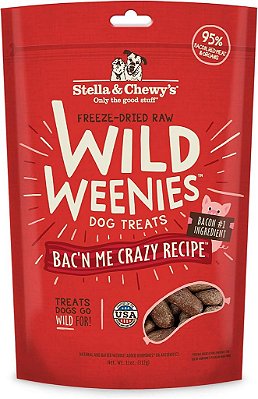 Petiscos para Cachorro Stella & Chewy's Wild Weenies Crus, Naturais e Rica em Proteínas, Livres de Grãos, Ótimos para Treinamento e Recompensa - Receita louca de bacon - Bolsa de 11 oz