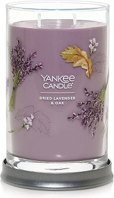 Vela grande de 20 oz com dois pavios Yankee Candle Dried Lavender & Oak, com fragrância de Lavanda Seca e Carvalho, Mais de 60 horas de queima