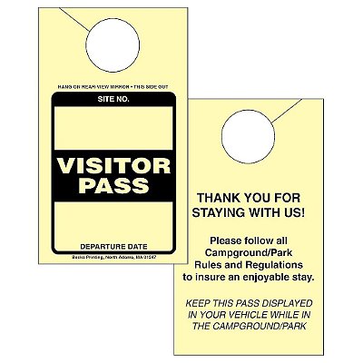 Pendente para Espelho Retrovisor de Estacionamento de Passe de Visitante para Parques de Campismo, Parques de Trailers e Campistas (Amarelo, 250)