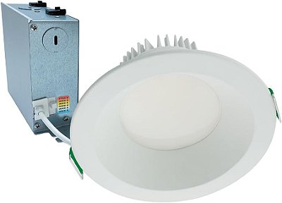 HALO LCR8 8 pol. Luz embutida de LED integrada com CCT selecionável em branco suave e módulo de retrofit com moldura branca montada na superfície redonda