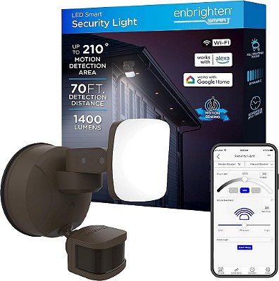 Luz de Segurança Inteligente LED Wi-Fi Enbrighten, Controle por Aplicativo, Ativada por Movimento, Cabeça Única, Bronze, Listada pela ETL, Resistente a Raios UV, 1400 Lumens, 400
