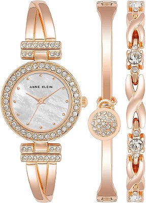 Relógio de Pulseira e Bracelete Premium com Detalhes em Cristal para Mulheres Anne Klein