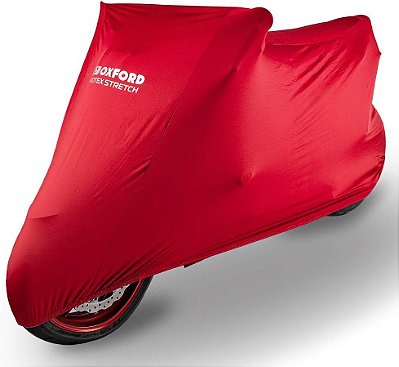 Capa protetora para motocicleta Oxford Protex Stretch para uso interno, vermelha (CV176) Grande (96,86 L x 40,95 L x 50,01 A)
