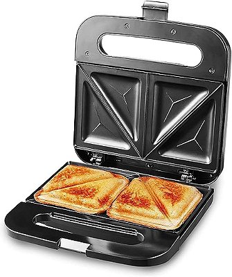 Máquina de sanduíche panini gourmet Elite ESM2207SS Grilled Cheese Tuna Melt Omelets, superfície de cozimento antiaderente, 2 fatias, 750 watts, aço inoxidável.