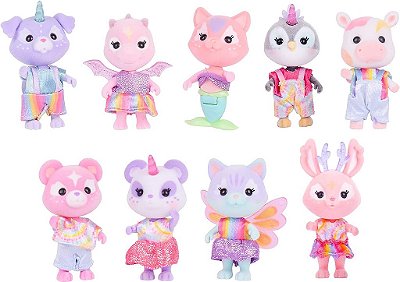 Sunny Days Entertainment Honey Bee Acres Rainbow Ridge Pals – 9 Miniature Flocked Dolls | Pequenas figuras colecionáveis de fantasia | Brinquedos de faz de conta para crianças