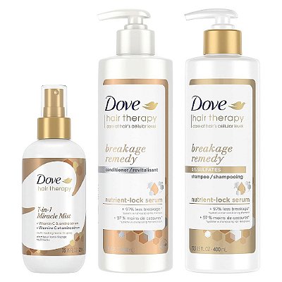 Shampoo, Condicionador e Spray de Cabelo Dove Hair Therapy 7 em 1 Remédio para Quebra de Cabelos Danificados com Soro de Nutrient-Lock