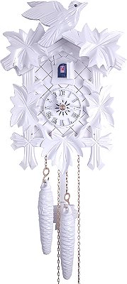 Relógio Cucu Branco de River City Clocks com Cinco Folhas, Um Pássaro