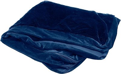 Capa de reposição para cama de cachorro Furhaven Plush & Velvet em forma de L, Chaise, lavável à máquina - Safira Profunda, Grande