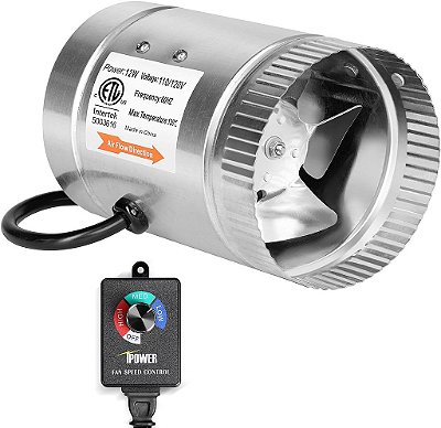iPower 6 Polegadas Ventilador de Duto com Controlador de Velocidade, 240 CFM Soprador de Exaustão para Ventilação HVAC, Baixo Ruído para Barraca de Cultivo, Sótãos, Porões, Ban