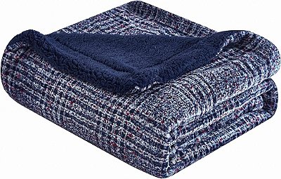 Cobertor Reversível de Veludo Azul-Marinho e Sherpa da HomeRoots
