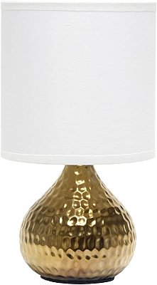 Luminária de Mesa Texturizada em Mini Martelado Ouro com Gotejamento e Tamanho Simples Designs LT2073-GDW, com Cúpula Branca