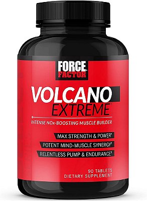 Suplemento pré-treino para homens Force Factor Volcano Extreme com impulsionador de óxido nítrico, com creatina, L-citrulina e huperzina A para melhores bombeamentos musculares, força, foco e desem