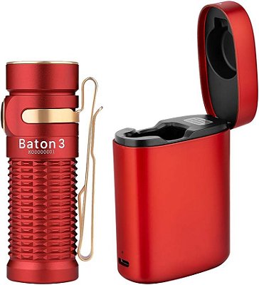 OLIGHT Baton3 Edição Premium 1200 Lumens Lanterna de bolso alimentada por uma única bateria recarregável Lanterna LED ultra-compacta com caixa de carregamento (Vermelha)