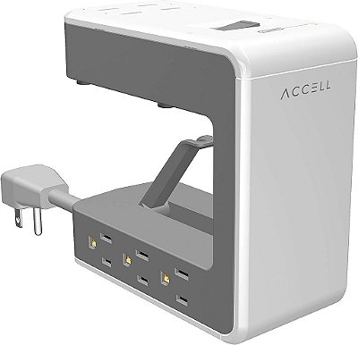 Accell Power U - Protetor de Surto com Grampos com 6 tomadas AC e 4 portas de carregamento USB-A, Certificado UL, Branco