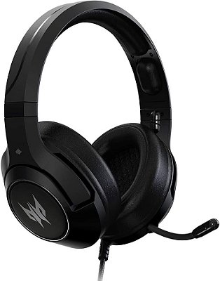 Fone de ouvido para jogos Acer Predator Galea 350 com som surround 7.1, microfone unidirecional com cancelamento de ruído, compatível com PC, Xbox One, PS4, preto.
