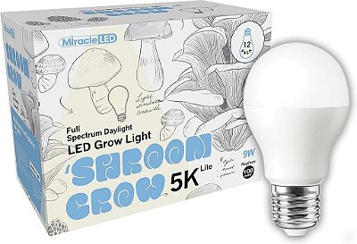 Lâmpadas de Cultivo Interno de LED Miracle LED Shroom Grow para Cogumelos Ostra, Shiitake, Lions Mane, etc. com Espectro Completo de Luz Natural Absoluta Substitui Lâmpadas de Cultivo de LED de