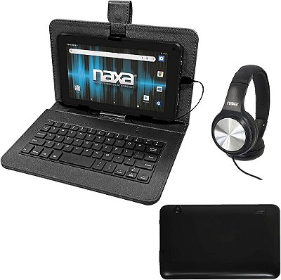 Tablet Naxa NID-7056 Android 11 com tela HD TN de 7, teclado USB, case e fone de ouvido, processador quad-core de 1.6 GHz, 2GB de RAM, 32GB de armazenamento, câmer