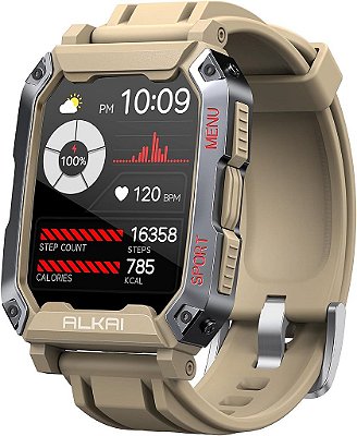 Relógio Inteligente Resistente e Militar ALKAI com Bluetooth à Prova D'Água 5ATM (Atendimento/Fazer Chamadas), Assistente de IA, Bateria de Longa Duração, Rastreamento de Múltiplos Es