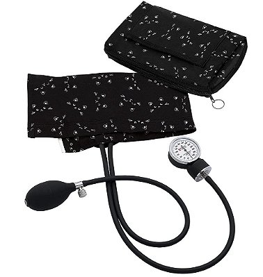 Esfigmomanômetro aneroide premium para adultos da Prestige Medical com estojo de transporte combinando, gatos preto e branco