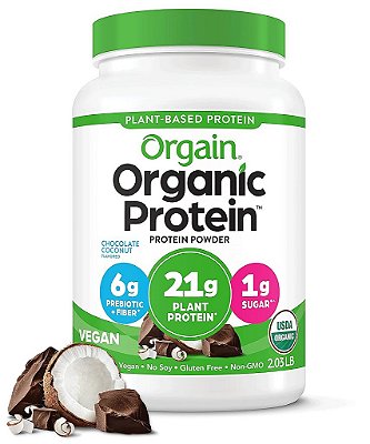 Pó de Proteína Vegana Orgânica Orgain, Chocolate e Coco - 21g de Proteína à Base de Plantas, Baixo Teor de Carboidratos Líquidos, Sem Laticínios, Sem Glúten, Sem Lactose