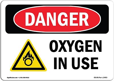 Placa de Perigo OSHA - Oxigênio em Uso | Placa de Alumínio | Proteja seu Negócio, Canteiro de Obras, Armazém e Área de Loja | Fabricado nos EUA