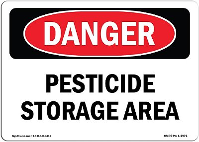 Sinal de Perigo da OSHA - Área de Armazenamento de Agrotóxicos | Adesivo Vinílico | Proteja Sua Empresa, Obra, Armazém e Loja | Fabricado nos EUA, Adesivo 24 x 18