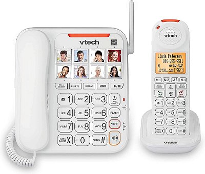 VTech SN5147 Telefone Sênior com Fio/Cordless Amplificado com Secretária Eletrônica, Bloqueio de Chamadas, Sinal Visual Extra-alto de 90dB, Assistência de Áudio com um Toque no Handset de até 50