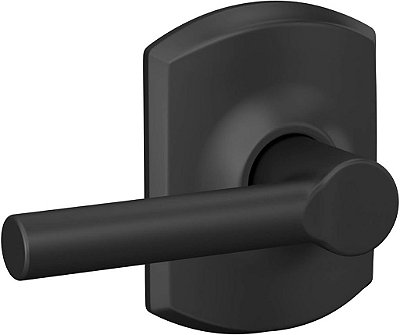 Maçaneta de porta Schlage F10 BRW 622 GRW Broadway com acabamento Greenwich, trava de passagem para hall e closet, preto fosco