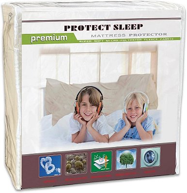 Continental Sleep, Protetor de colchão com zíper ultra macio e premium, à prova d'água, respirável e silencioso, para colchão de 6 a 9 polegadas, Queen, Branco.