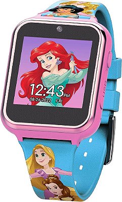 Relógio inteligente interativo Accutime Disney's Princess para crianças, com tela sensível ao toque, câmera selfie embutida, alça fácil de prender, Modelo: PN4258AZ.