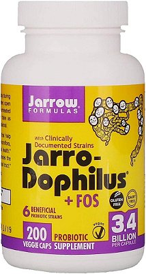 Jarrow Formulas Jarro-Dophilus + FOS - 3,4 Bilhões de UFC por Porção - Suplemento Prebiótico e Probiótico para Suporte Imunológico e Intestinal - Até 200 Porções (Cápsulas Veget