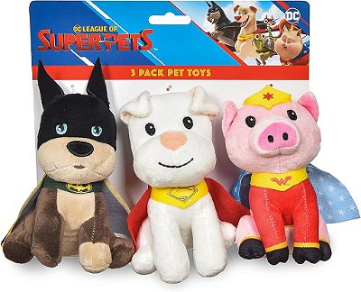 DC Comics Super-Pets 6 Krypto, PB, Ace Pelúcia Figurina Brinquedo para Animais de Estimação-3PK | Coleção de 3 Brinquedos para Cachorros da Superpets Film com Batman, Superman, Mulher-Mar