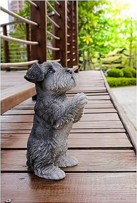 Estátua de Figurinha de Cachorrinho Schnauzer Oração em Cinza da Hi Line Gift Ltd