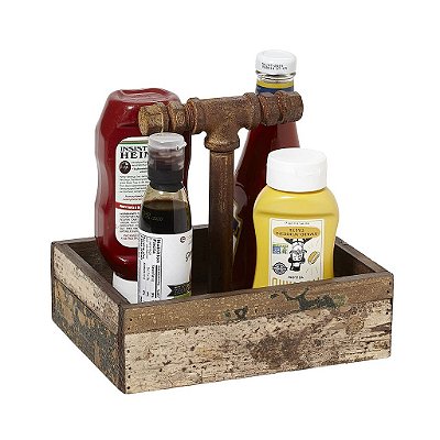 G.E.T. CAD1-RWD Reclaimed Wood Table Top Condiment / Drink Caddy, 9 x 7, Brown = G.E.T. CAD1-RWD Tampo de mesa de madeira recuperada para condimentos / porta-copos, 9 x