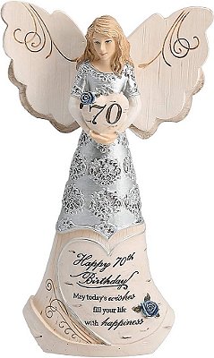 Pavilion Gift Company 82416 Anjos dos Elementos - Feliz 70º Aniversário Que os Desejos de Hoje Preencham Sua Vida com Felicidade Figurino de Anjo de 6, Prata