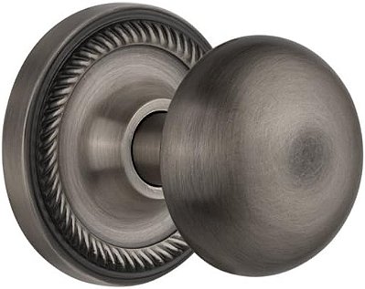 Maçaneta com Nova Iorque Knot e Roseta de Corda, Passagem - 2.75, Estanho Antigo da Nostalgic Warehouse
