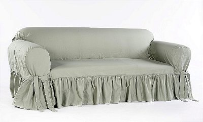 Capa para sofá de 2 lugares Classic Slipcovers WCD20AMYRFGRN, uma peça, com babados, verde.