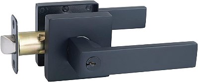 Casa de Design 582379 Karsen Modern Maçaneta de Entrada com Chave Ajustável de 2 Vias Preto Fosco