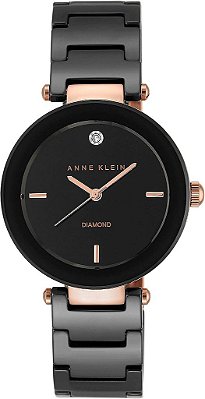 Relógio de pulseira de cerâmica com mostrador de diamante genuíno para mulheres Anne Klein
