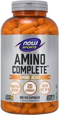 NOW Sports Nutrition, Amino Complete™, Mistura de Proteínas com 21 Aminos e B-6, 360 Cápsulas Vegetais