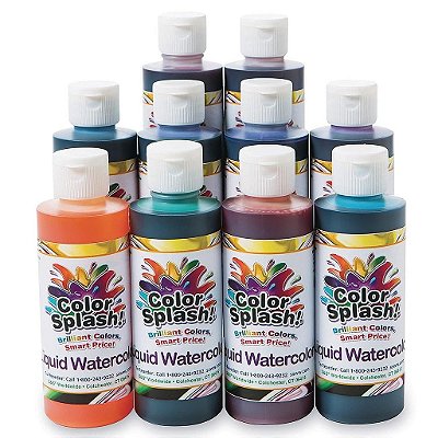 Pintura líquida S&S Worldwide Color Splash! 10 cores vibrantes, frascos de 8 oz com tampa flip-top, para todas as pinturas em aquarela, use para tingir slime, argila, cola, creme de barbear, não t