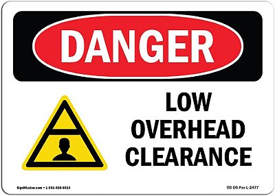 Placa de perigo da OSHA - Baixa altura livre | Placa de alumínio | Proteja sua empresa, canteiro de obras, armazém e área de loja | Fabricado nos EUA