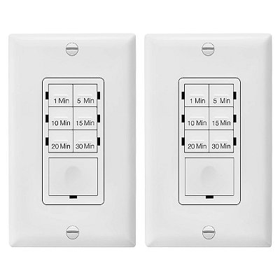 Interruptor de contagem regressiva ENERLITES para ventiladores de banheiro e luzes domésticas, configurações de 1-5-10-15-20-30 minutos com substituição manual, sempre ligado LED azul, fio neutro necessário, UL