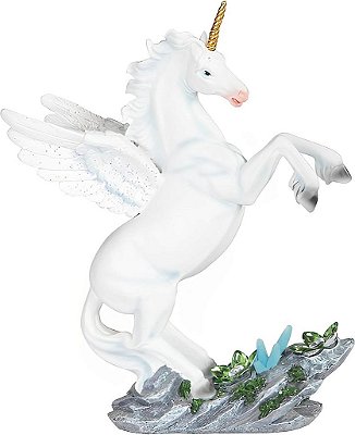 Estátua de pegasus multicolorida com asas de unicornio em pé nas patas traseiras, decoração de fantasia (78GSC92000)
