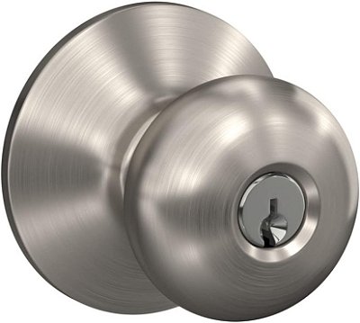 Maçaneta da porta Plymouth Schlage F51A PLY 619, fechadura de entrada com chave, níquel acetinado