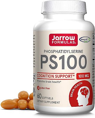 Jarrow Formulas 100 mg Fosfatidilserina (PS 100), Apoia a Saúde do Cérebro, Livre de Soja, Branco, 60 Comprimidos