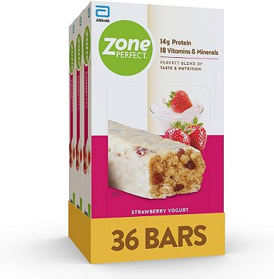 Barras de Proteína ZonePerfect, 18 vitaminas e minerais, 14g de proteína, Barra de Lanche Nutritivo, Morango com Iogurte, 36 Barras