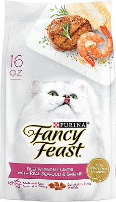 Alimento seco para gatos Purina Fancy Feast sabor Filé Mignon com Frutos do Mar e Camarão - Embalagem de 16 oz.