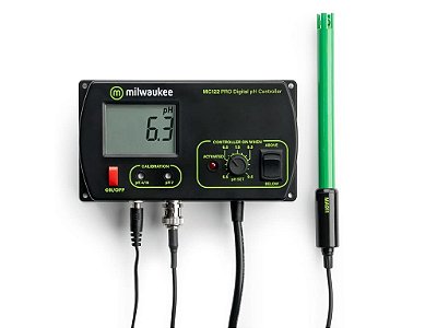 Controlador de pH Milwaukee Instruments MC122US com alarme de faixa alta/baixa, calibração manual de 2 pontos, faixa de 0,0 a 14,0 de pH.
